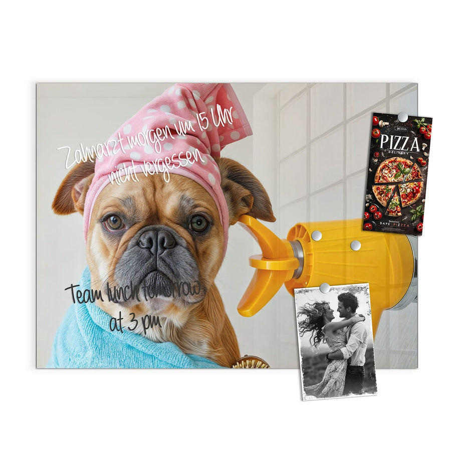 Maße Magnettafel - Hund im Bademantel