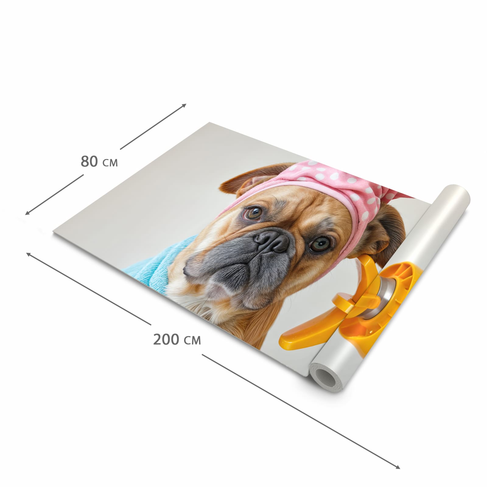 Geräuschdämpfender Küchenläufer mit Motiv Hund mit Badehandtuch in der Grösse 90x180 cm