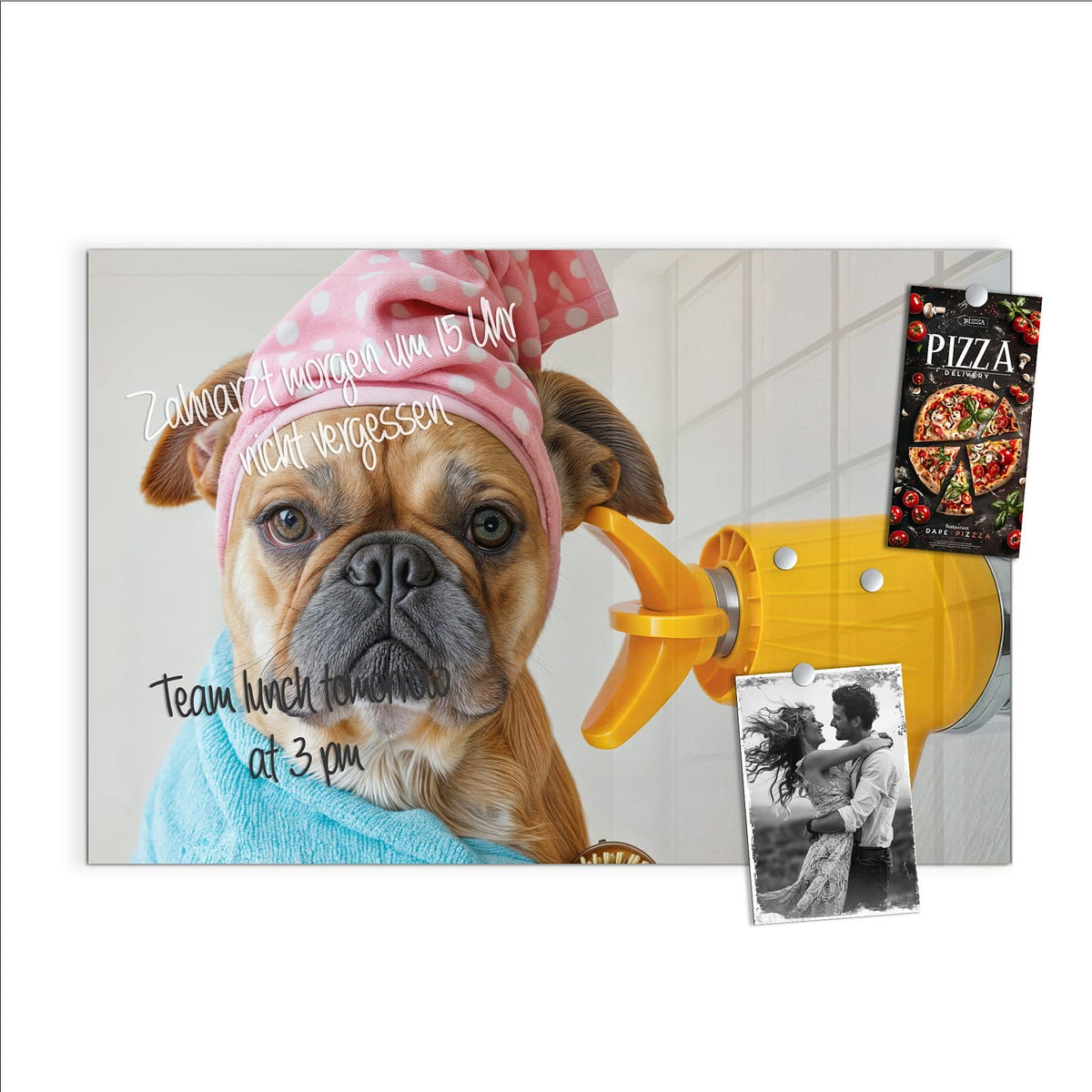 Beschreiben, abwischen, anheften – Magnettafel - Hund im Bademantel