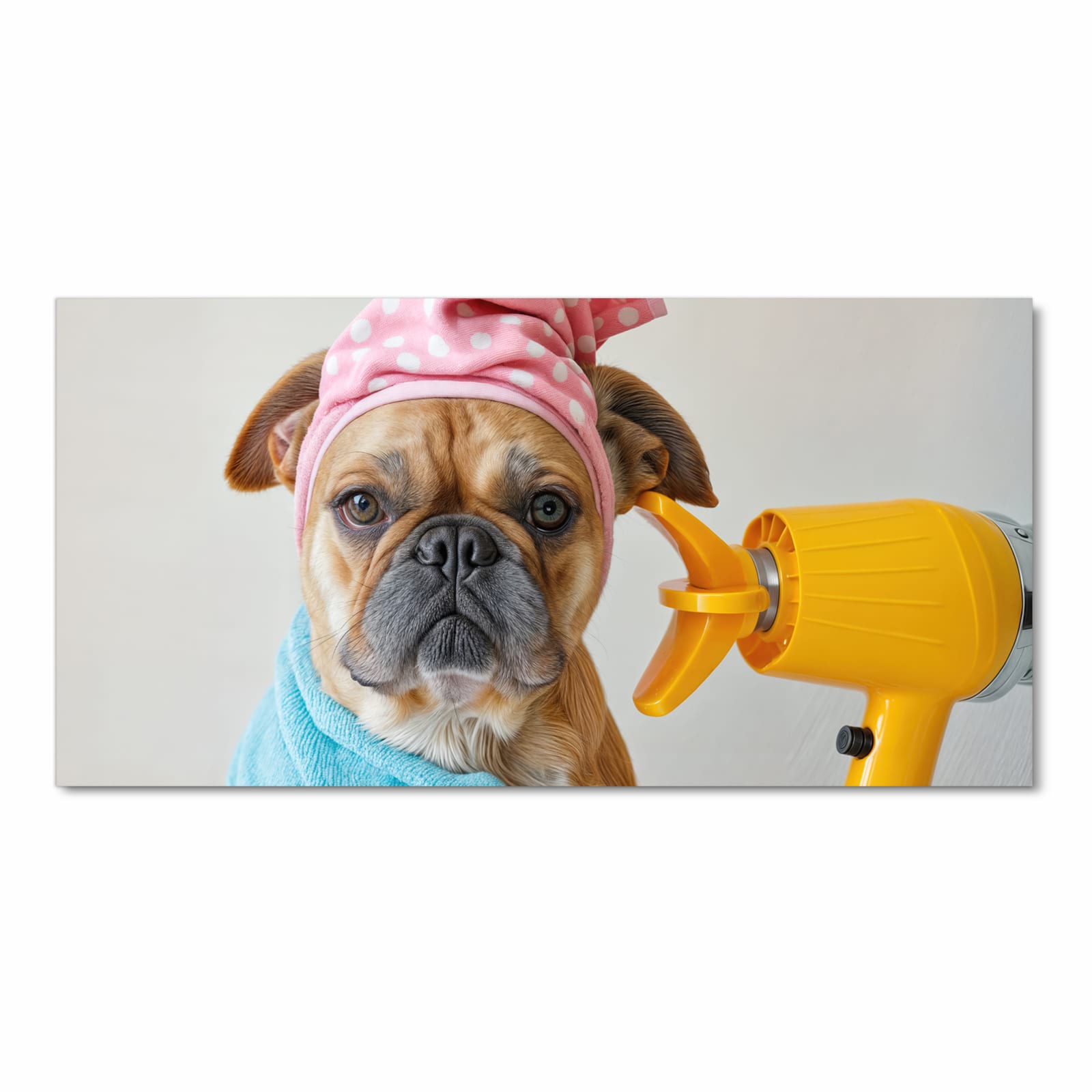 Hygienischer Küchenläufer mit Motiv Hund mit Badehandtuch in Frontansicht - waschbar für die Küche