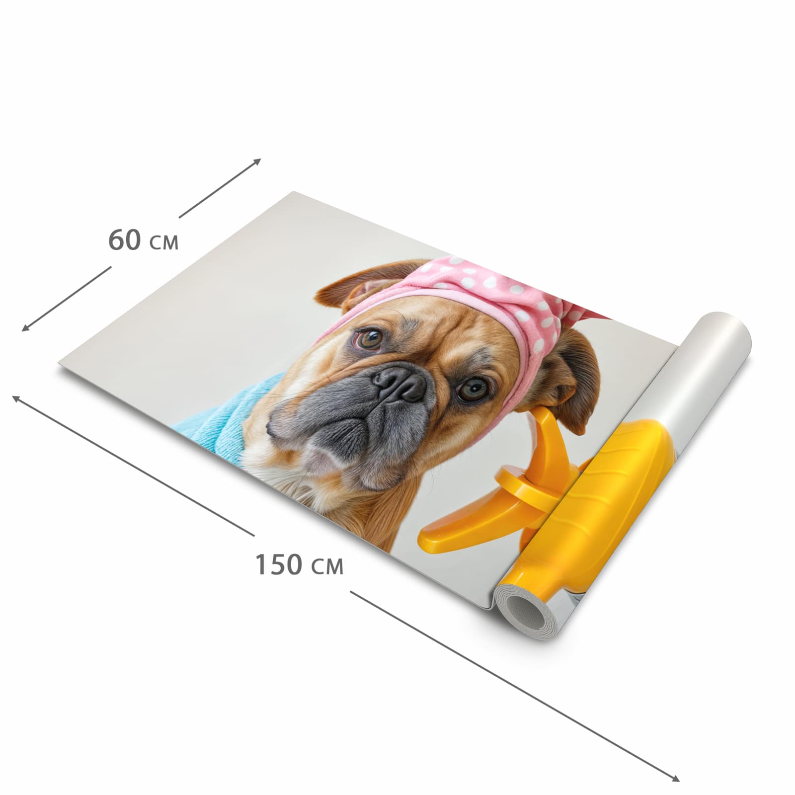 Küchenläufer mit Motiv Hund mit Badehandtuch in der Grösse 90x180 cm für Ordnung