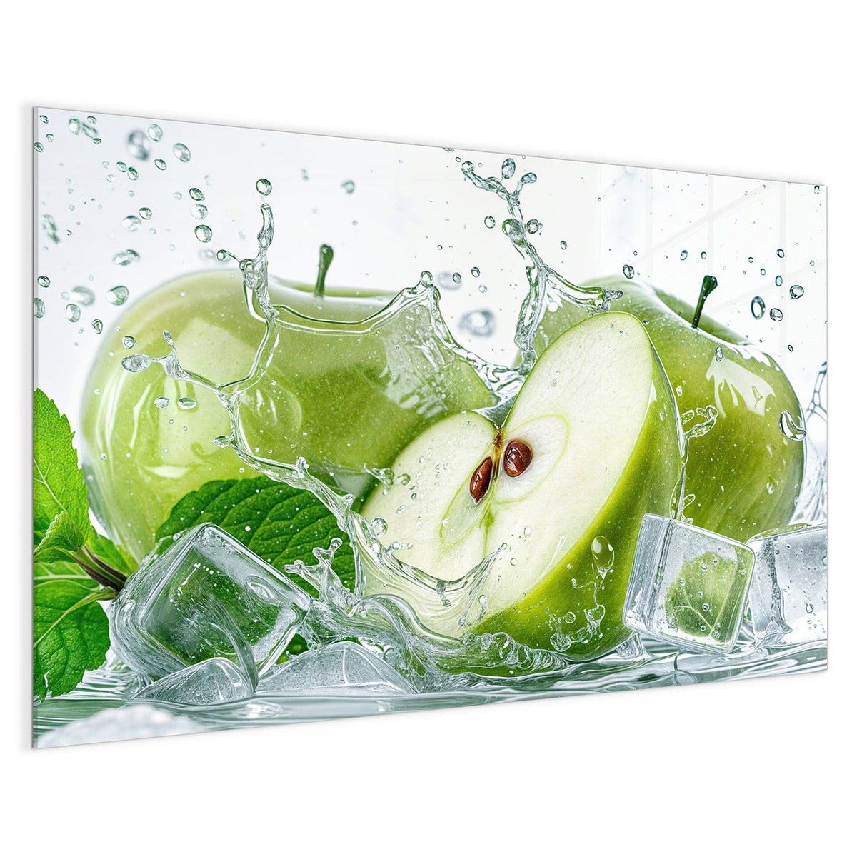 4 mm Glas statt lackiertem Blech – Magnettafel - Grüne Äpfel mit Eis