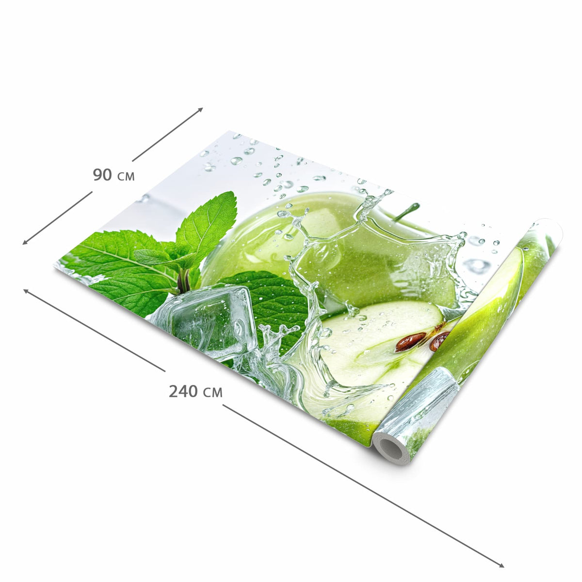 Feuchtigkeitsresistenter Küchenteppich mit Motiv Frische Äpfel Splash in der Grösse 90x180 cm