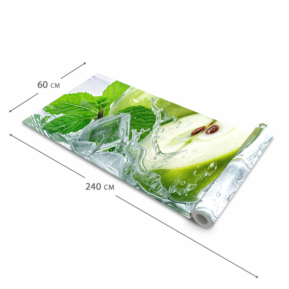 Komfortabler moderner Küchenläufer mit Motiv Frische Äpfel Splash in der Grösse 90x180 cm