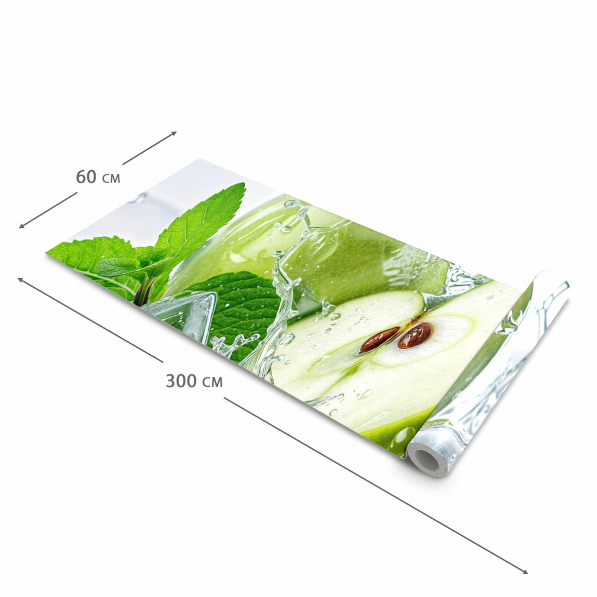 Abwaschbarer Küchenteppich mit Motiv Frische Äpfel Splash in der Grösse 90x180 cm