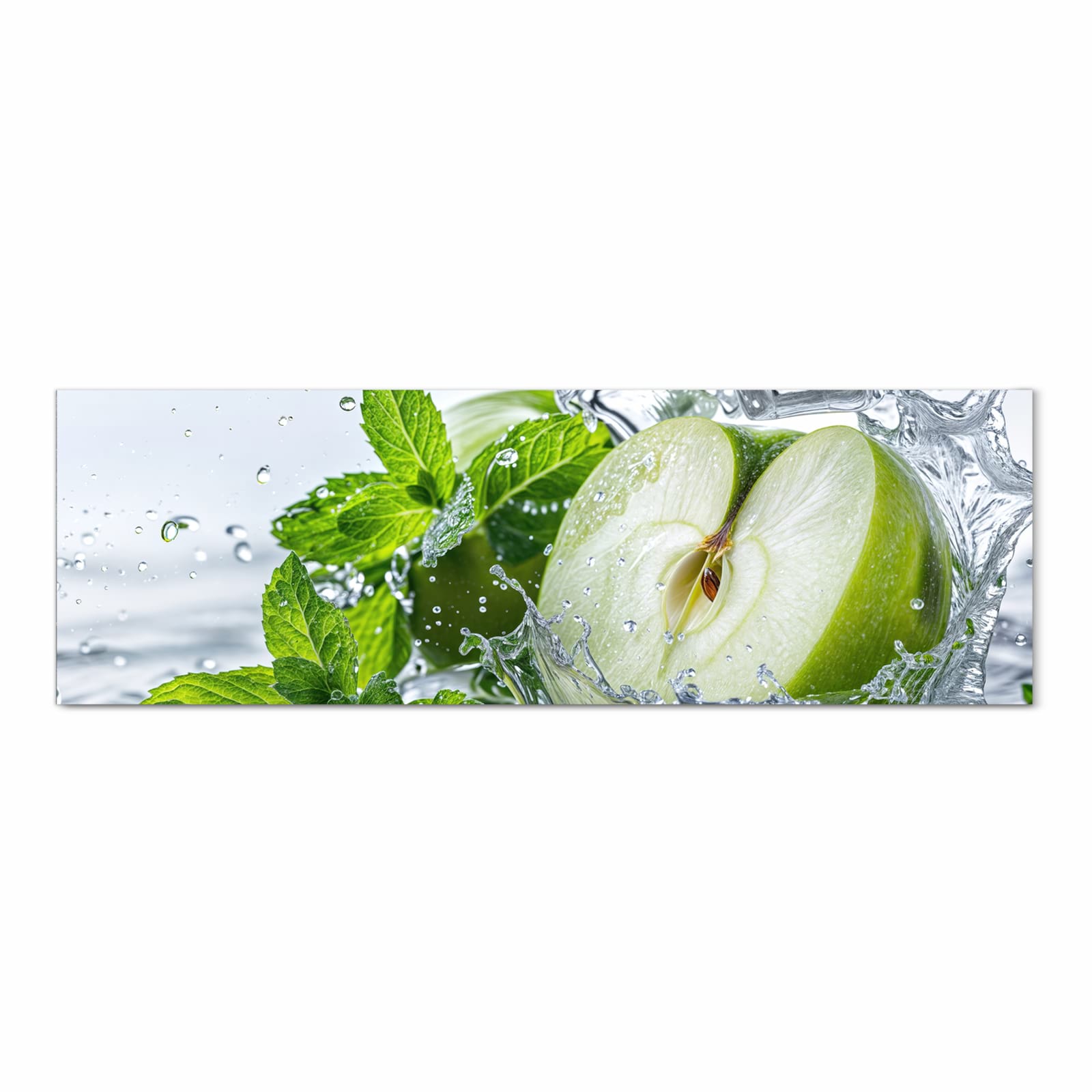 Geräuschdämpfender Küchenteppich mit Motiv Spritzender Apfel Mint in Frontansicht