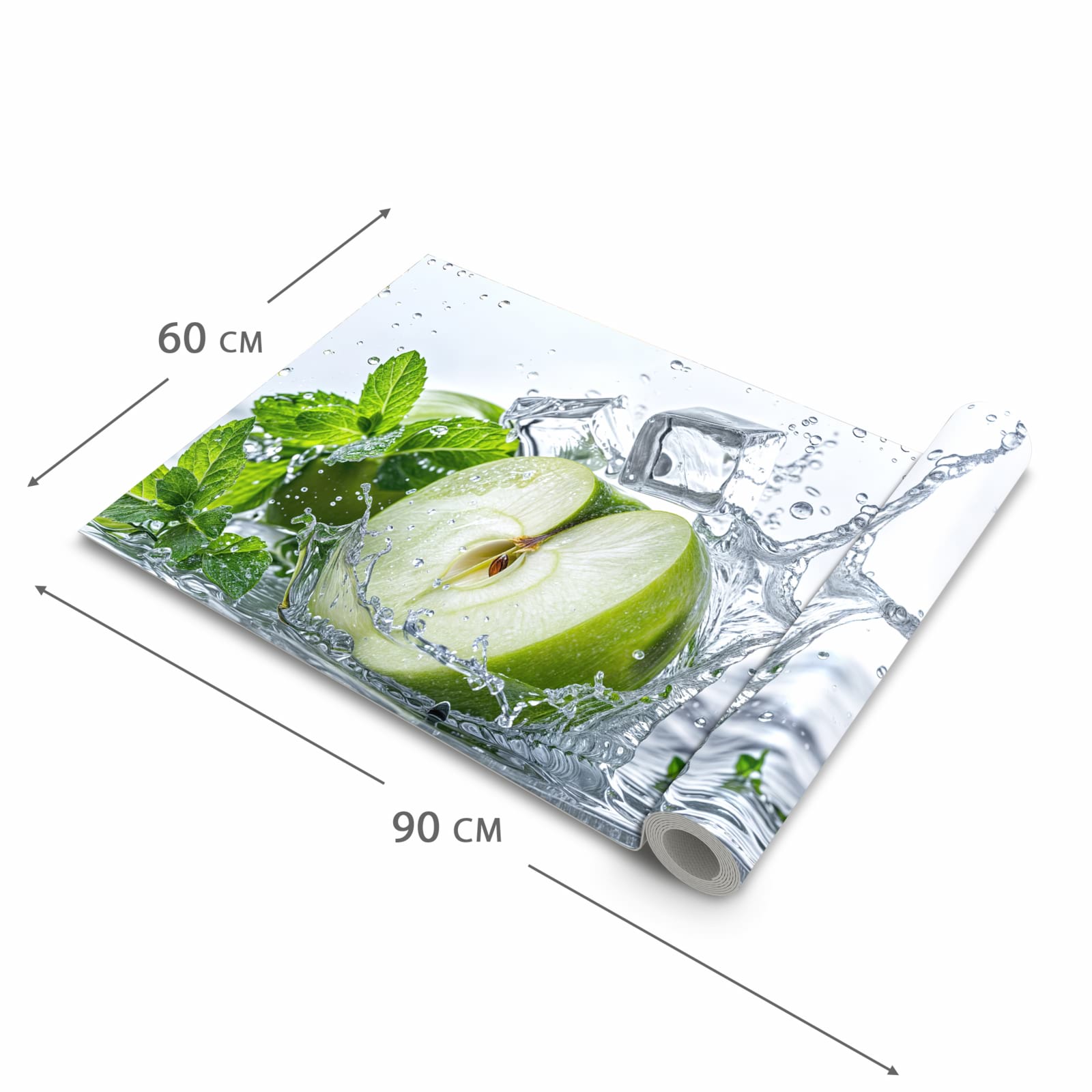 Abriebfester Küchenläufer mit Motiv Spritzender Apfel Mint in der Grösse 90x180 cm