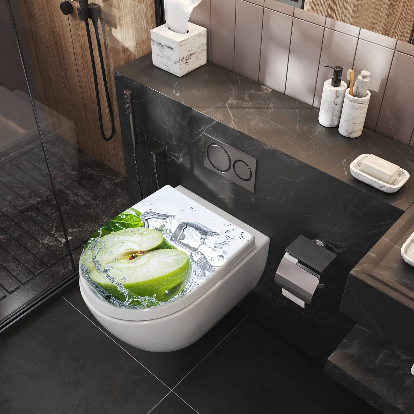 WC-Sitz mit Absenkautomatik Spritzender Apfel Mint