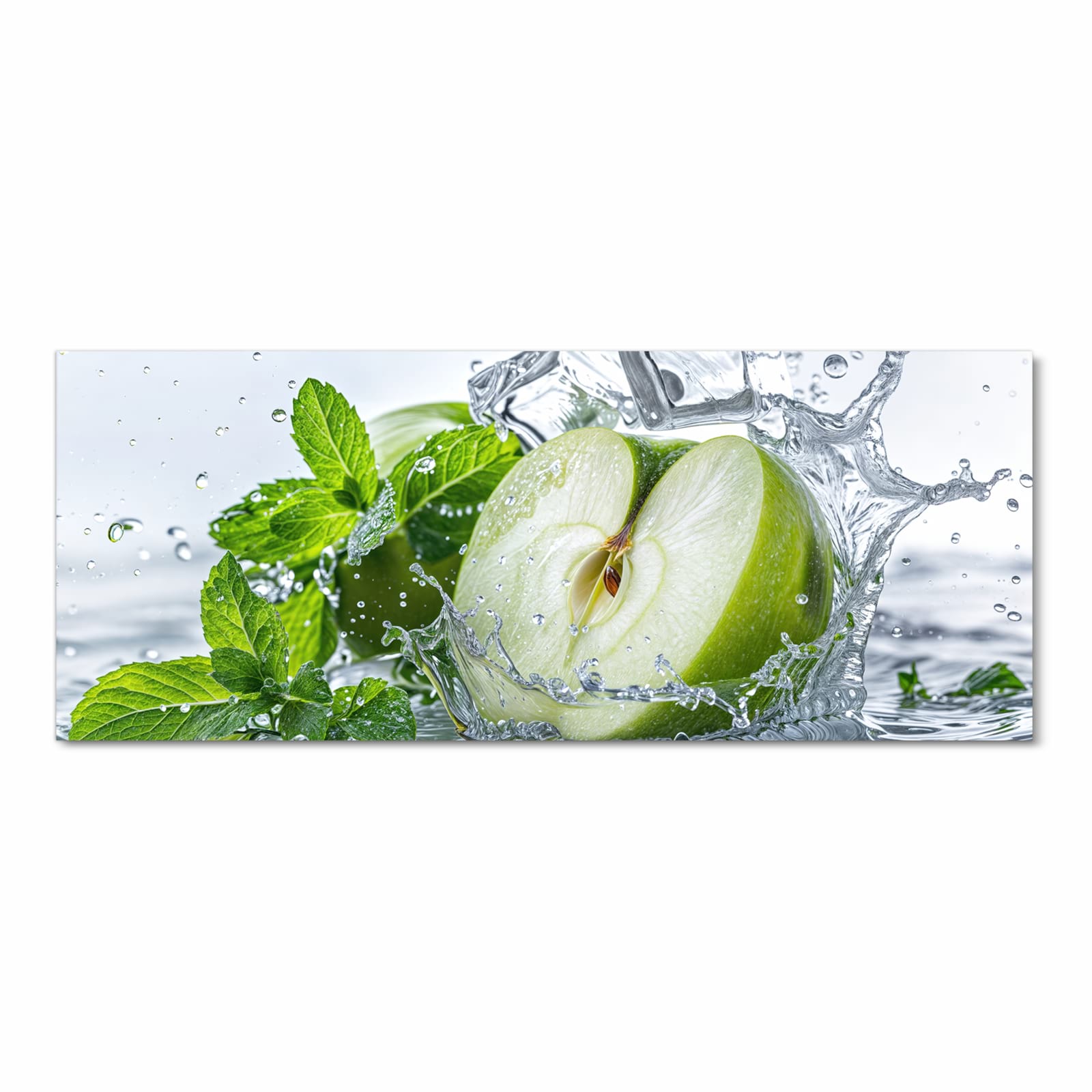 Waschbarer Küchenläufer mit Motiv Spritzender Apfel Mint in Frontansicht für Ordnung