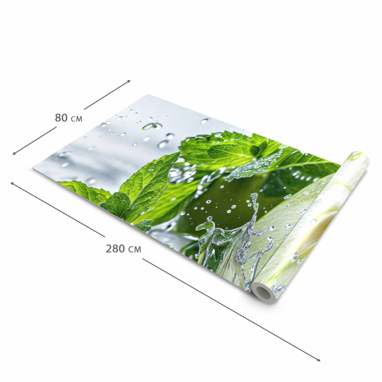 Wasserabweisender rutschfester Küchenläufer mit Motiv Spritzender Apfel Mint in der Grösse 90x180 cm