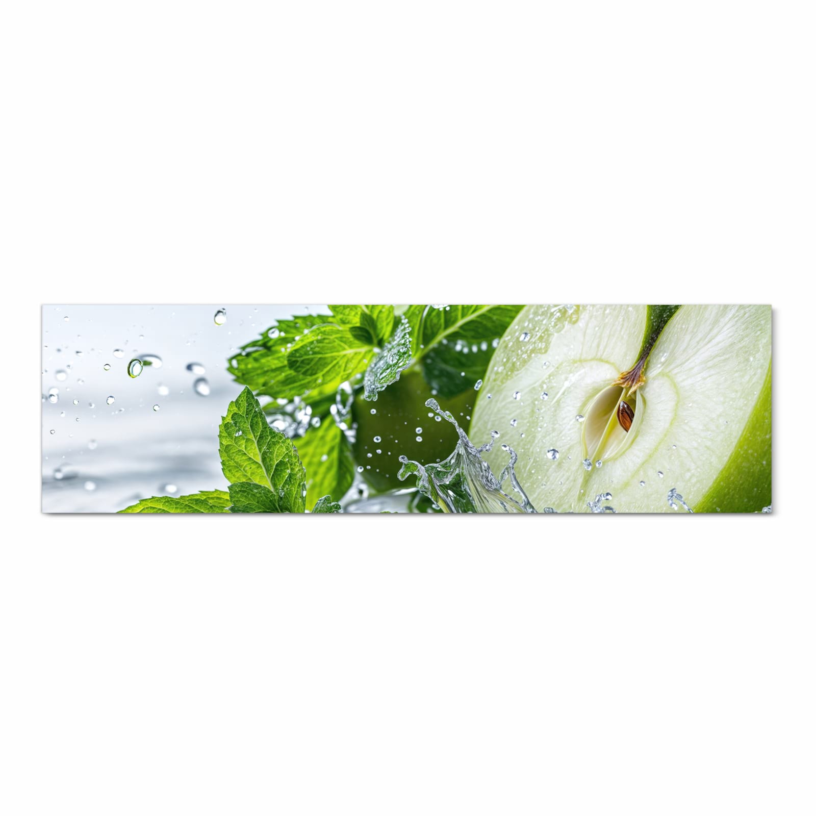 Abriebfester Küchenteppich mit Motiv Spritzender Apfel Mint in Frontansicht
