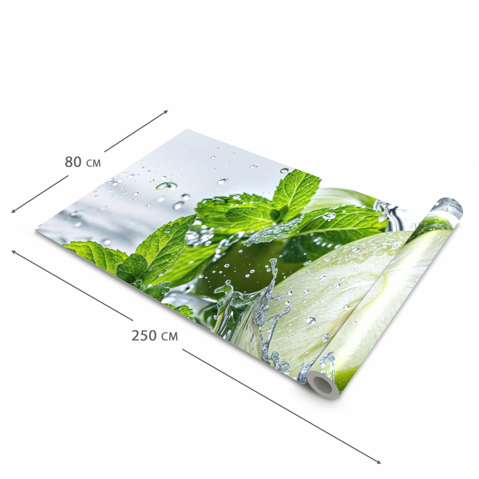 Rutschfester Küchenläufer mit Motiv Spritzender Apfel Mint in der Grösse 90x180 cm für Trittkomfort