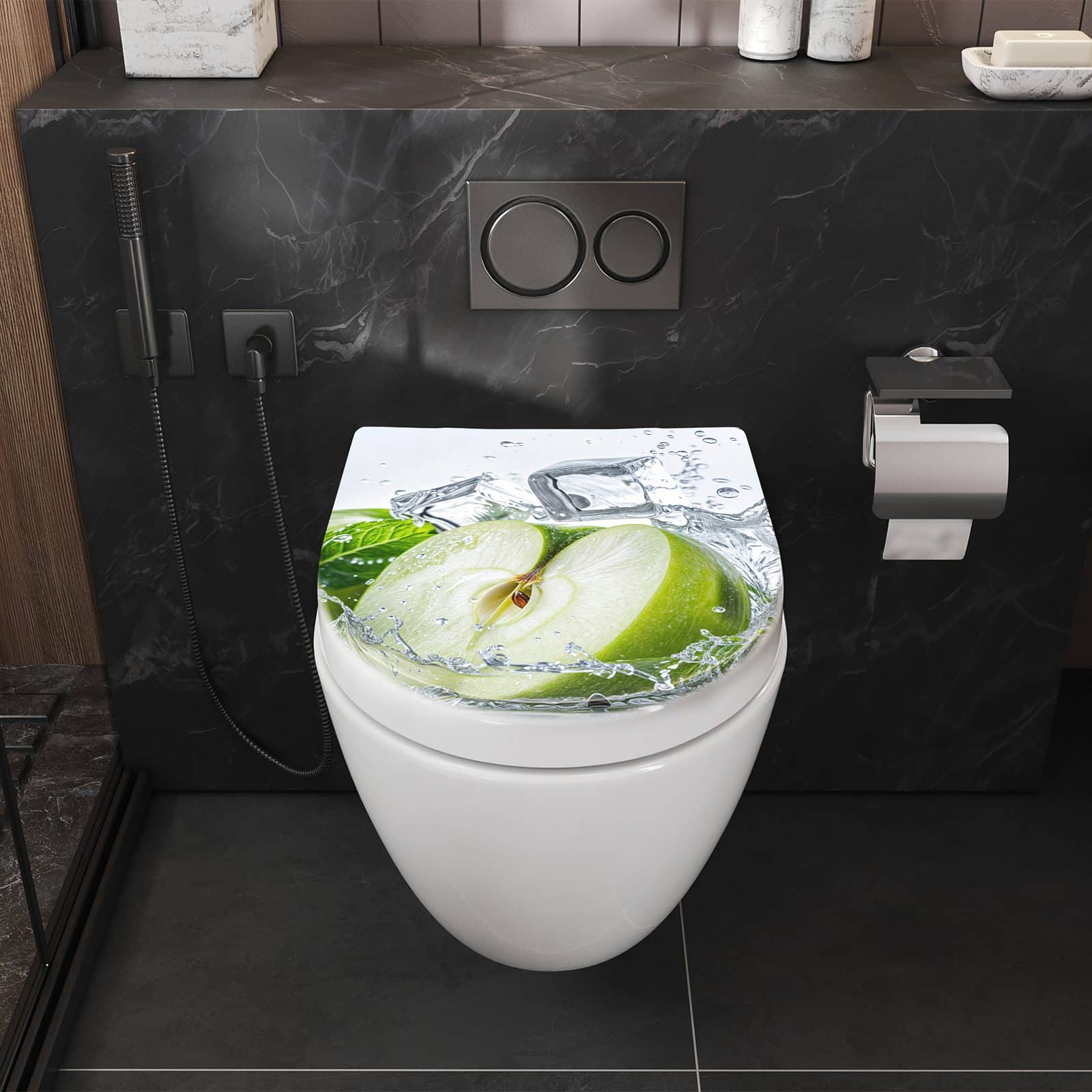 WC-Sitz mit Absenkautomatik Spritzender Apfel Mint