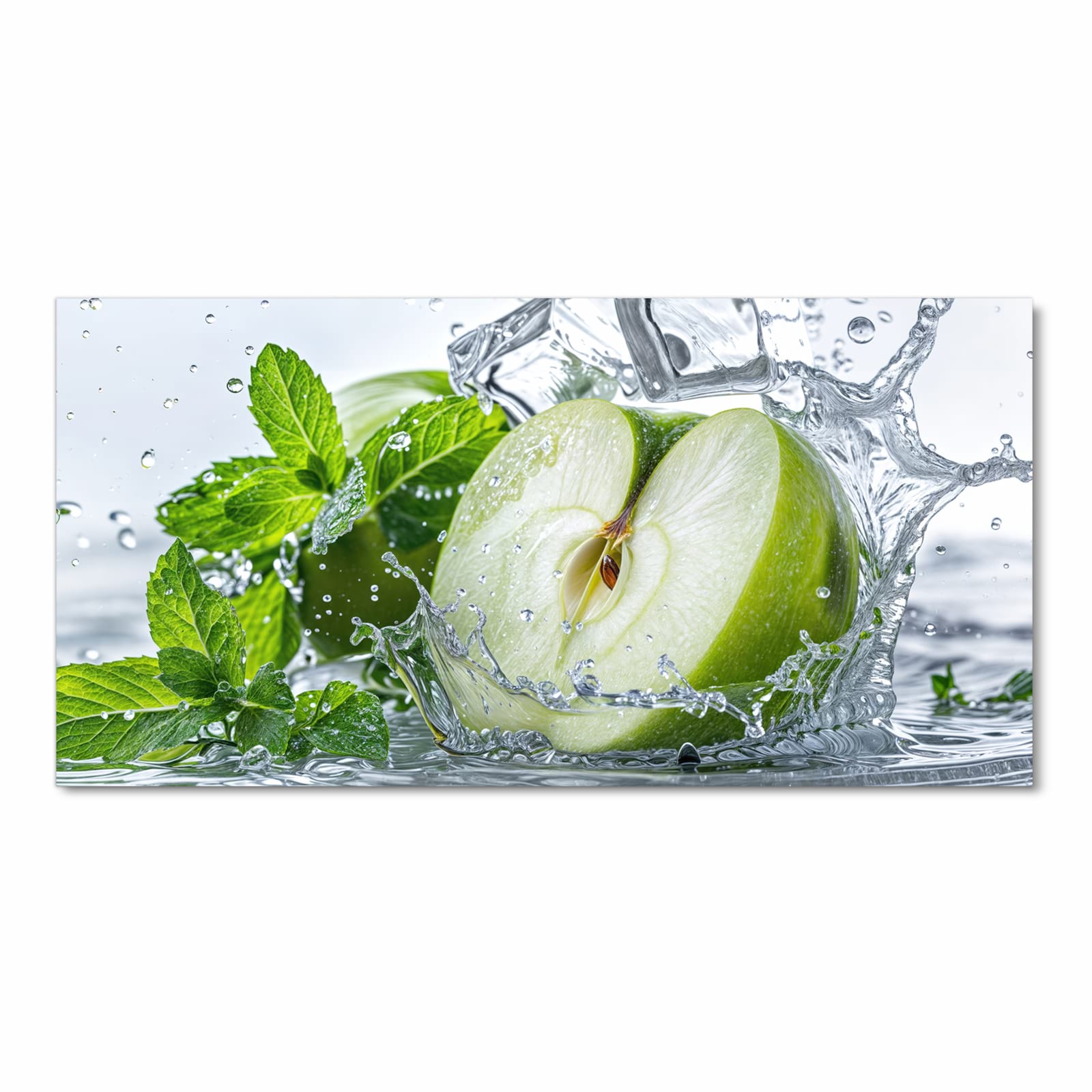 Bodenschonender Küchenläufer nach Maß mit Motiv Spritzender Apfel Mint in Frontansicht