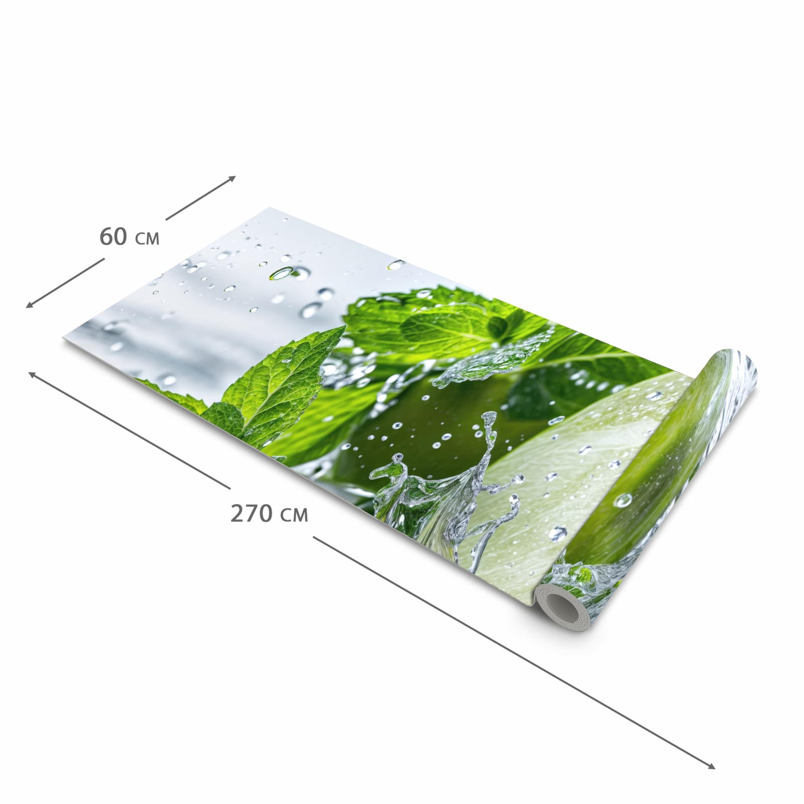 Zeitsparender waschbarer Küchenteppich mit Motiv Spritzender Apfel Mint in der Grösse 80x300 cm