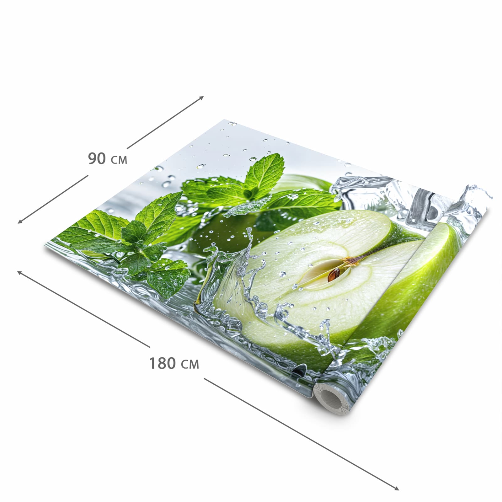 Schmutzabweisender waschbarer Küchenläufer mit Motiv Spritzender Apfel Mint in der Größe 90x180 cm