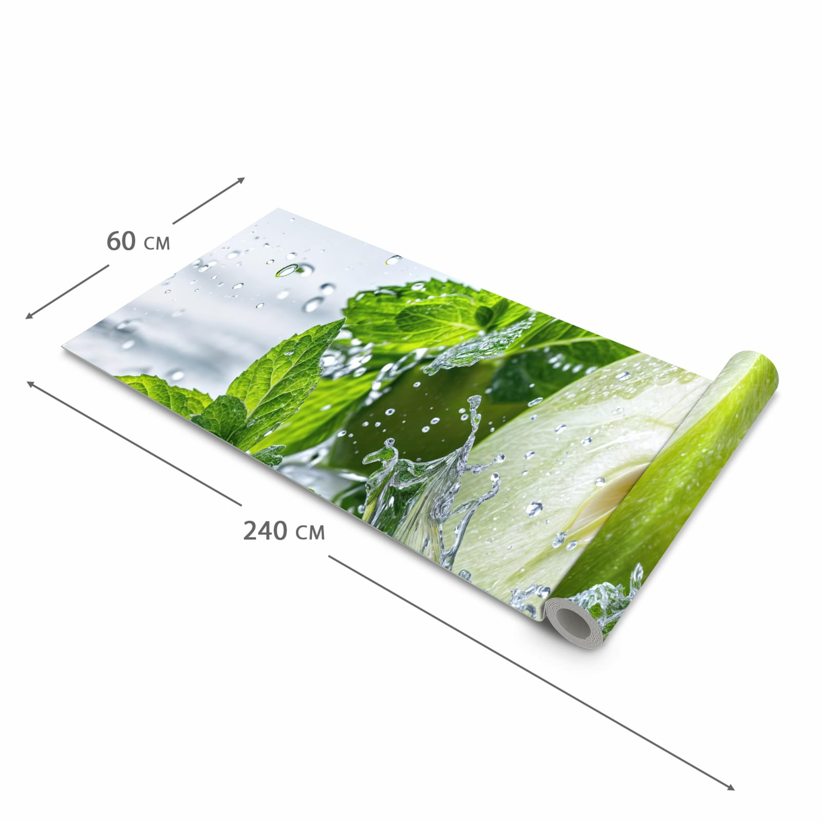 Rutschfester Küchenteppich mit Motiv Spritzender Apfel Mint in der Grösse 80x300 cm für sicheres Aufbewahren