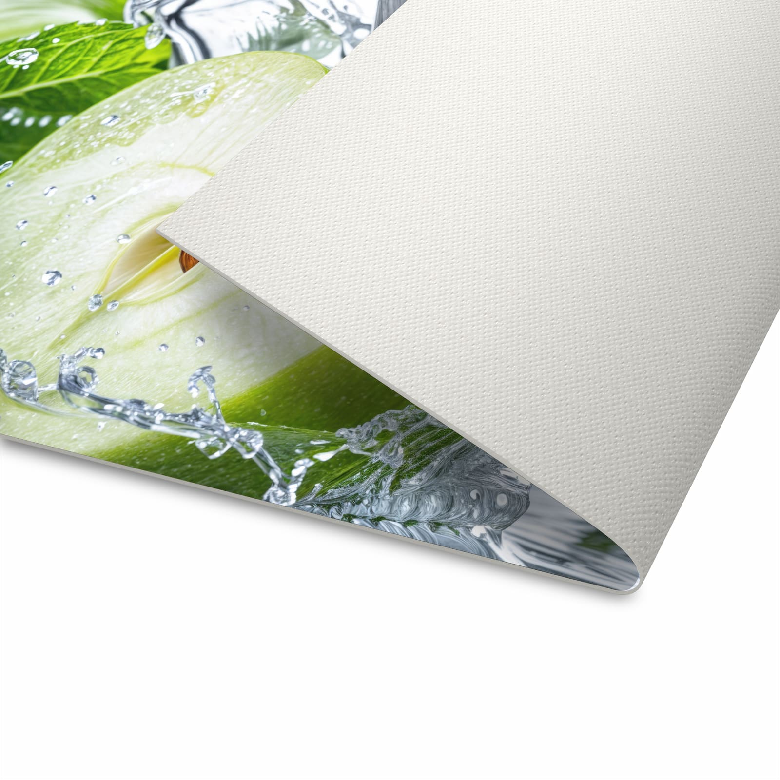 Waschbarer Küchenläufer mit Motiv Spritzender Apfel Mint in der Unterseite