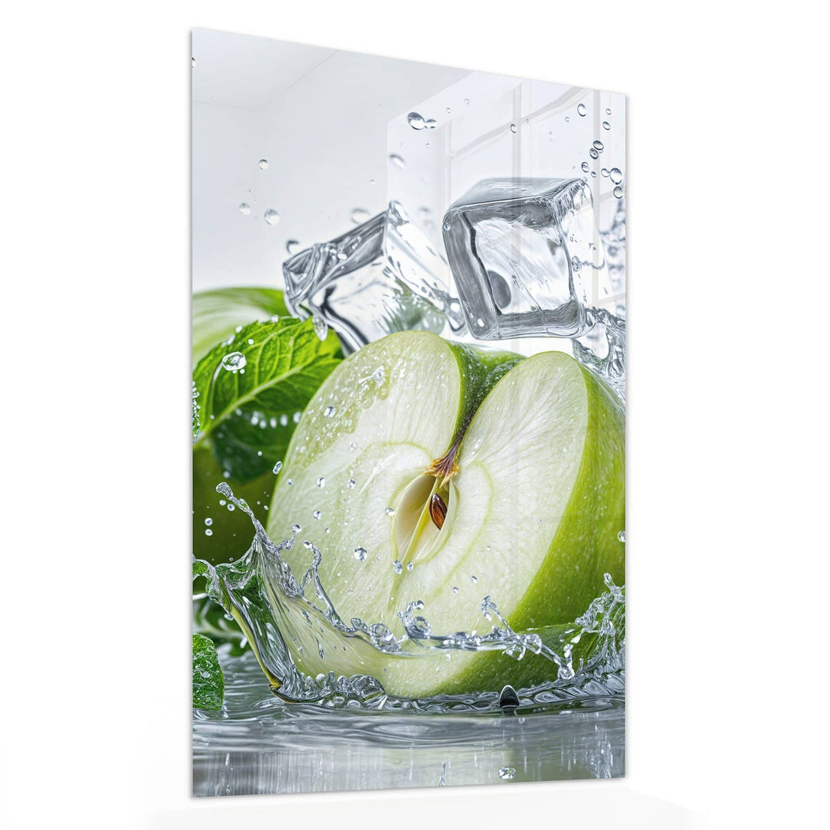 11 Größen – von 30 × 60 bis 60 × 150 cm – Wandbild - Grüner Apfel mit Minze - Hochformat