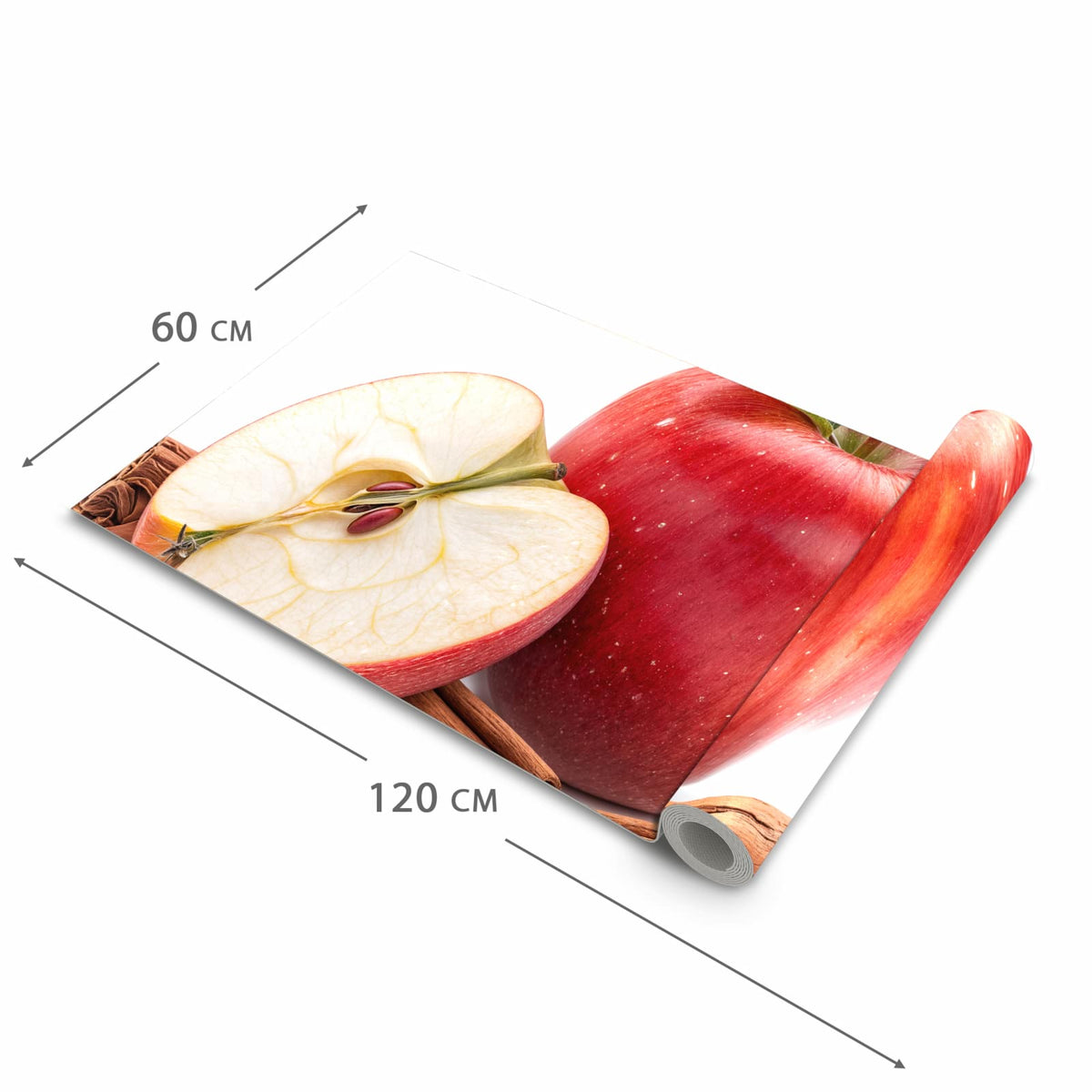 Pflegeleichter dünner Küchenteppich mit Motiv Apfel mit Zimt in der Grösse 80x300 cm