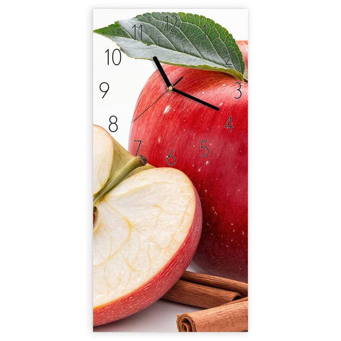 Wanduhr Apfel mit Zimt aus Glas – Hochformat 30 × 60 cm mit Ziffernblatt Elegant