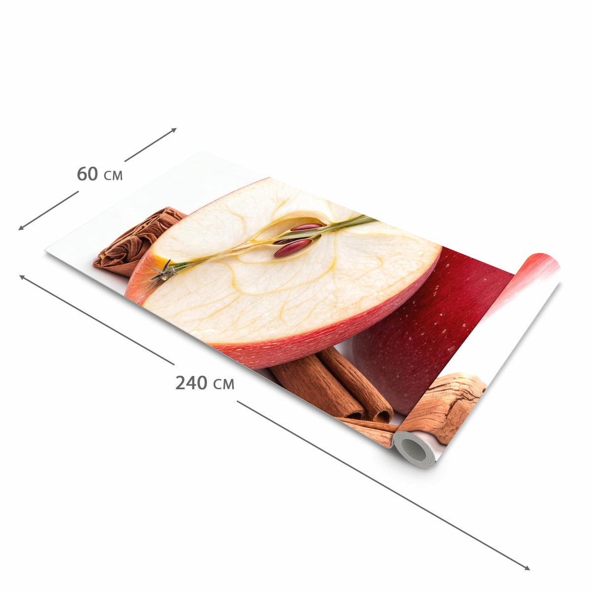 Waschbarer Teppich fürs Esszimmer mit Motiv Apfel mit Zimt in der Größe 80x300 cm