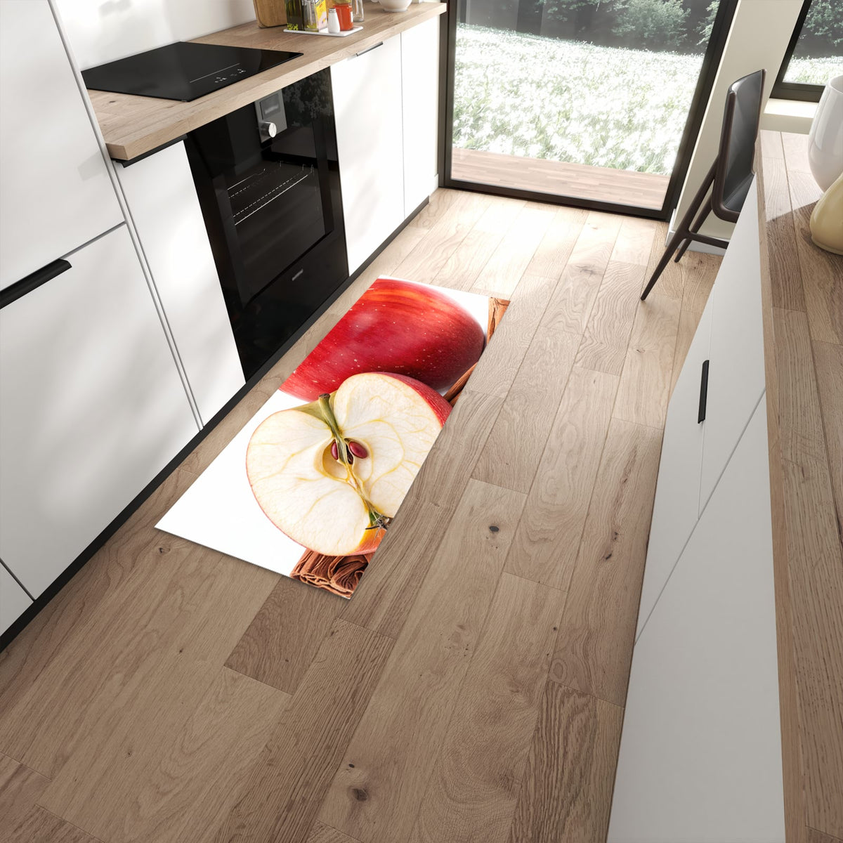 Feuchtigkeitsresistenter Küchenläufer mit Motiv Apfel mit Zimt in moderner Küche #grösse_60 x 150 cm