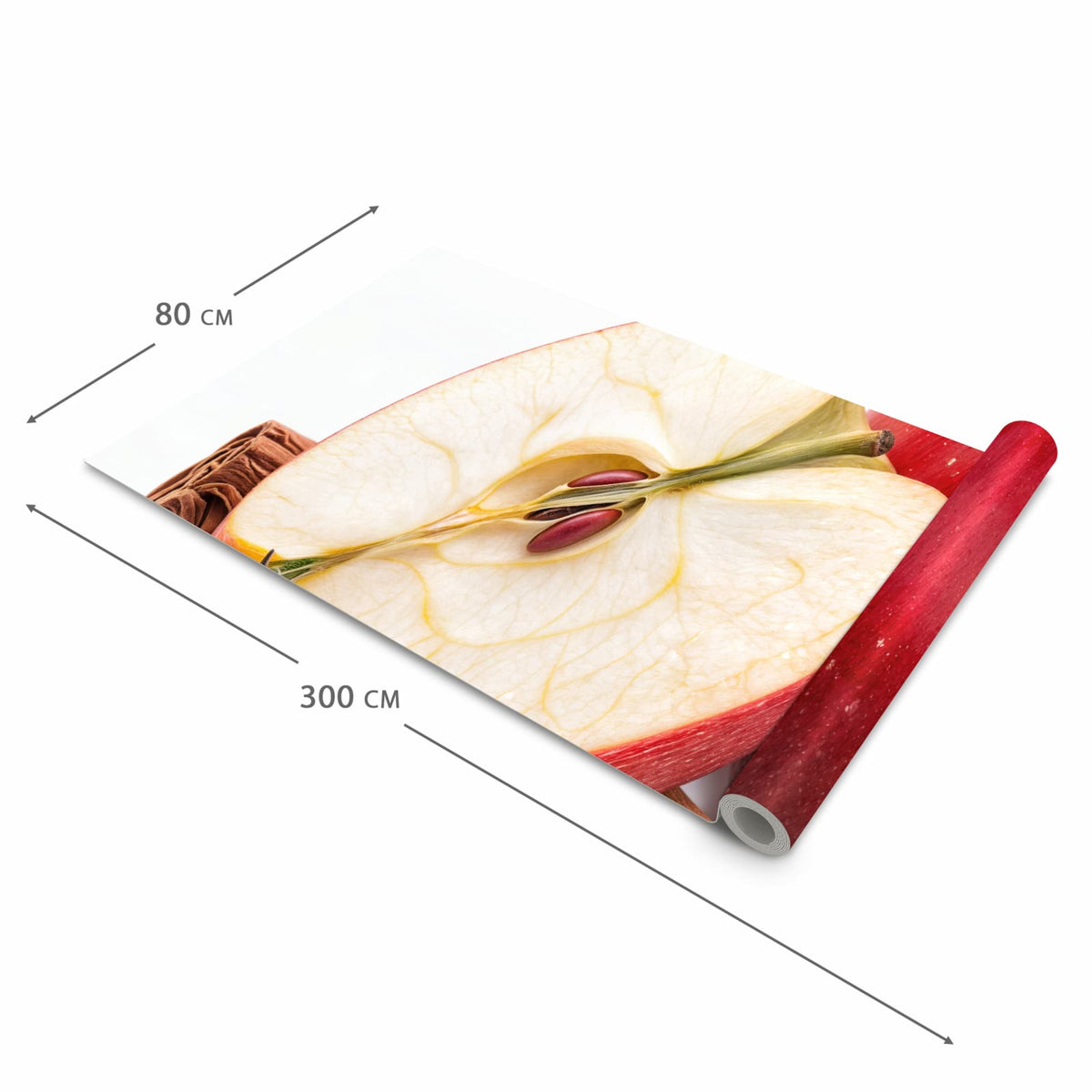 Feuchtigkeitsresistenter Küchenteppich mit Motiv Apfel mit Zimt in der Grösse 80x300 cm