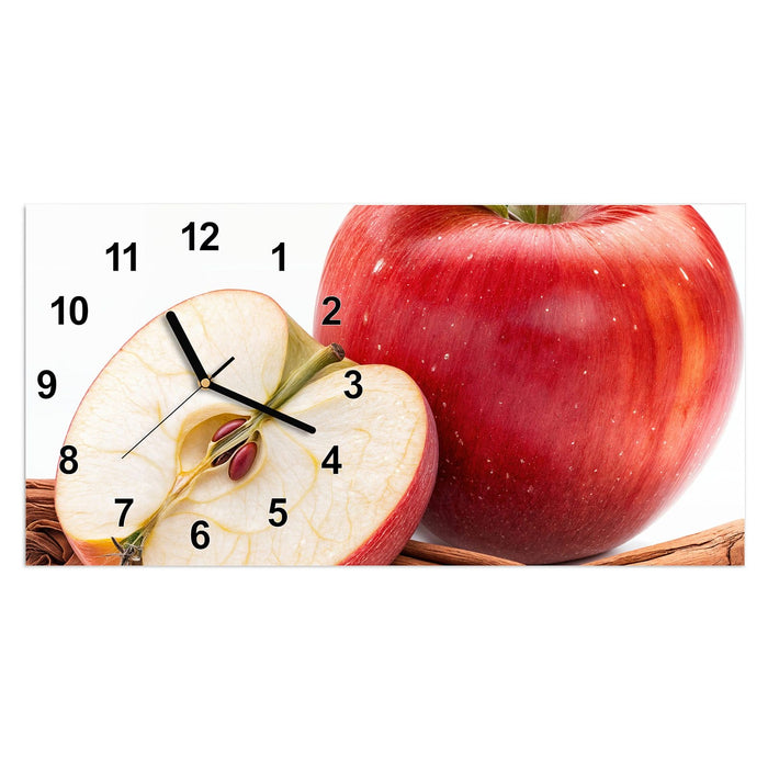 Wanduhr Apfel mit Zimt aus Glas – Querformat 60 × 30 cm mit Ziffernblatt Modern