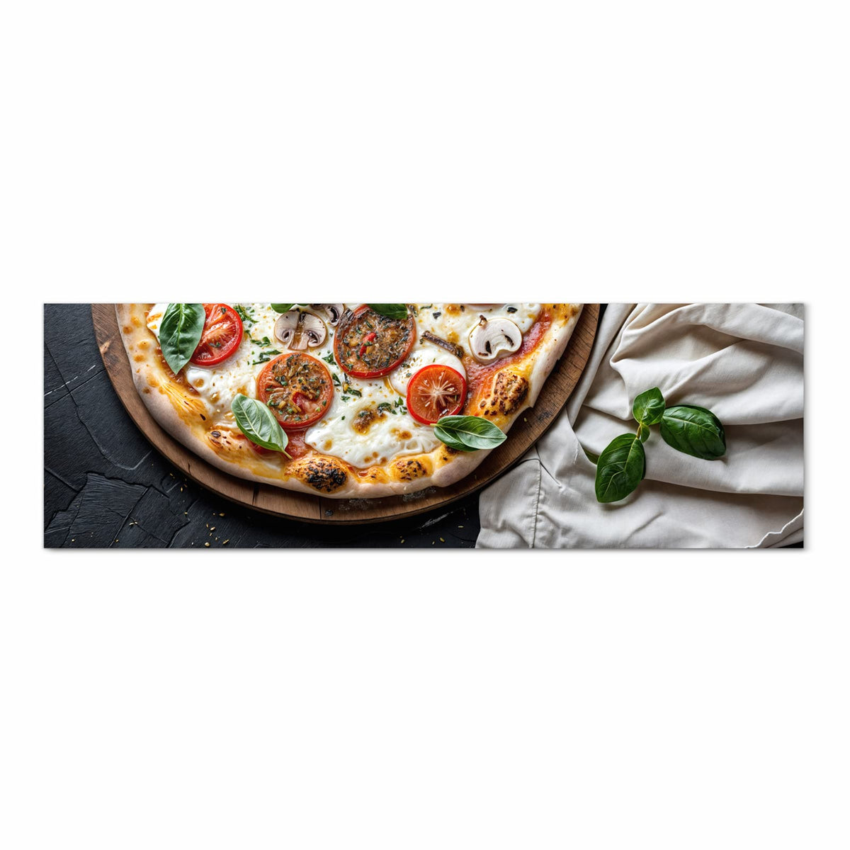Schmutzabweisender Küchenteppich mit Motiv Pizza mit Tomaten in Frontansicht