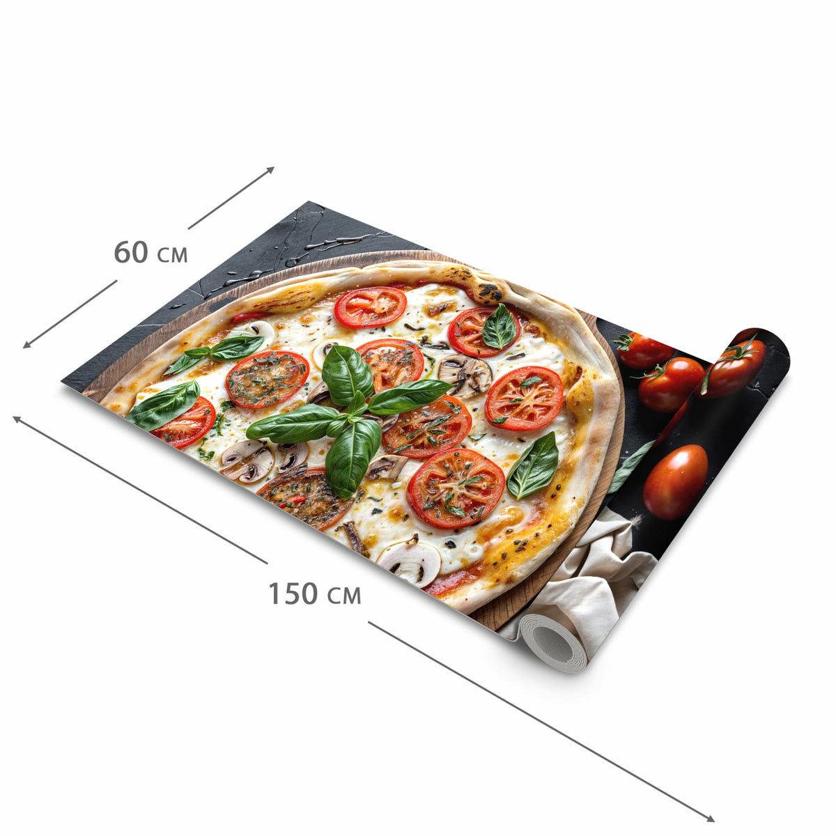 Küchenteppich mit Motiv Pizza mit Tomaten in der Grösse 80x300 cm für sichere Aufbewahrung