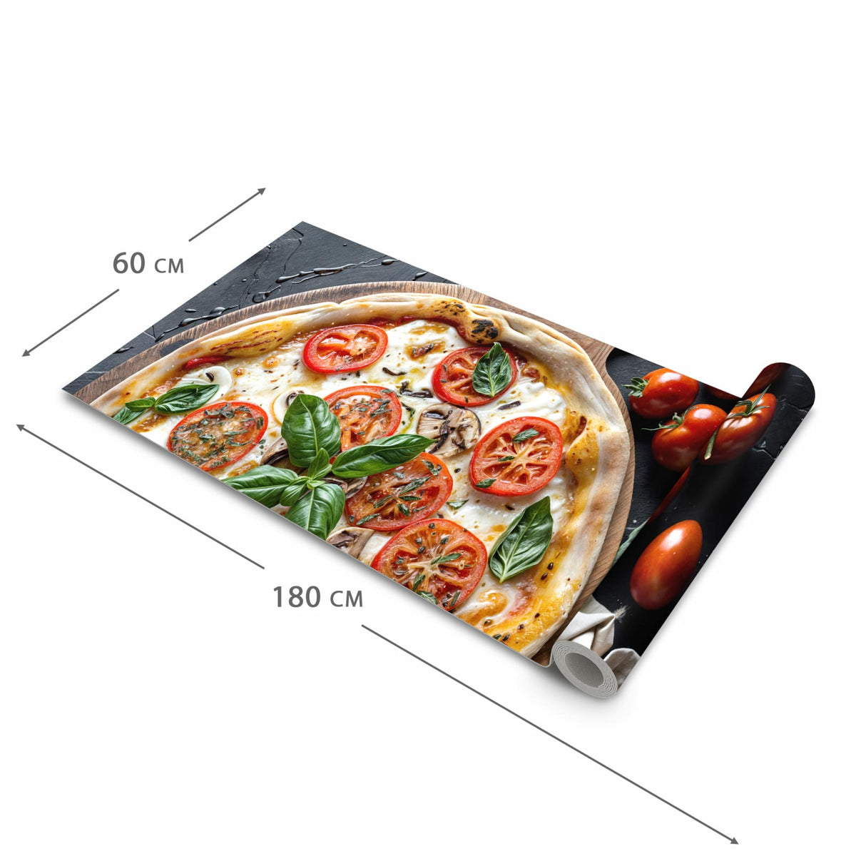 Zeitsparender Küchenläufer mit Motiv Pizza mit Tomaten in der Grösse 80x300 cm