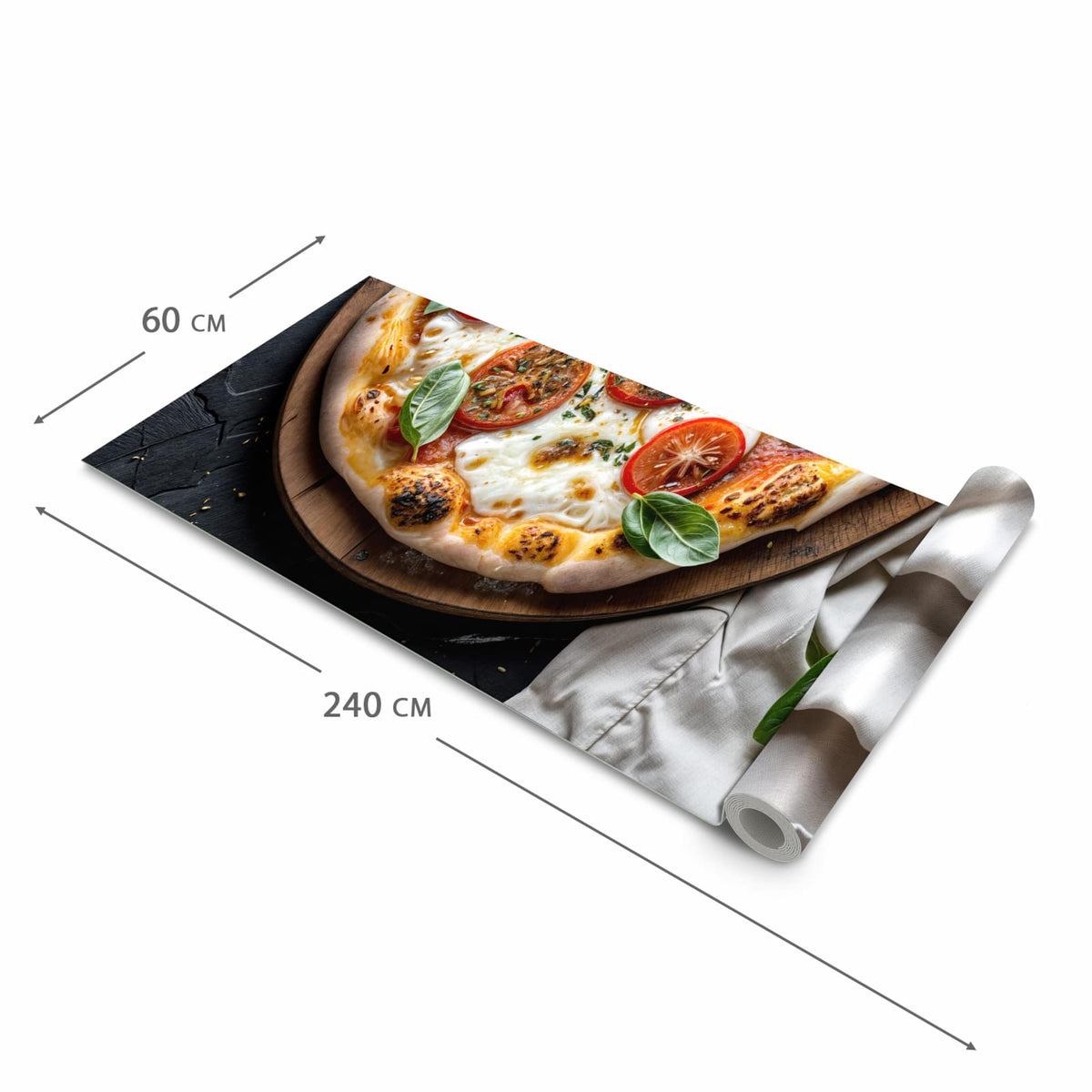 Geräuschdämpfender Küchenvorleger mit Motiv Pizza mit Tomaten in der Größe 80x300 cm