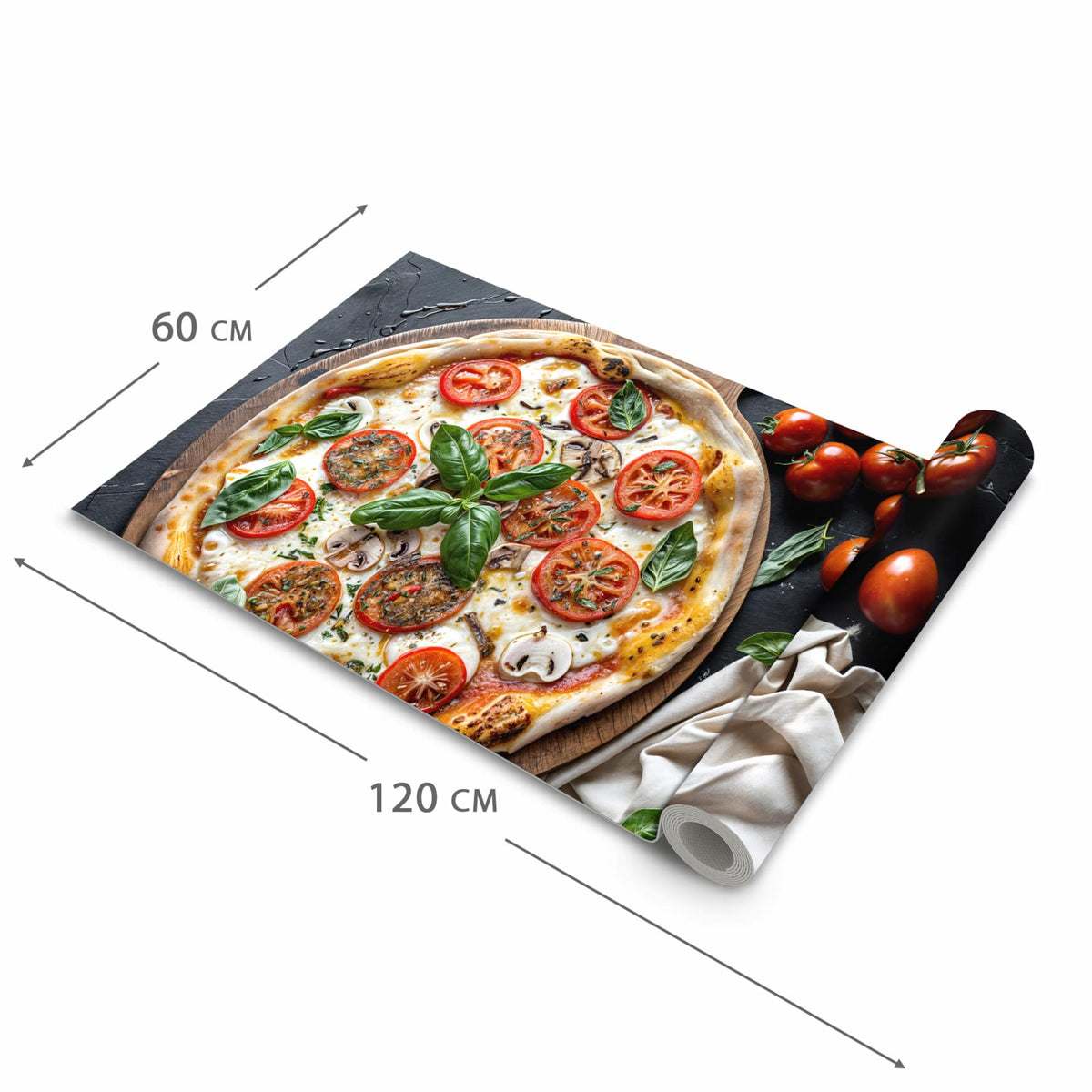 Formstabiler Küchenläufer mit Motiv Pizza mit Tomaten in der Grösse 80x280 cm