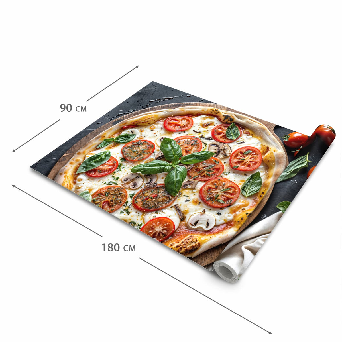 Langlebiger Läufer Eingangsbereich mit Motiv Pizza mit Tomaten in der Größe 80x300 cm