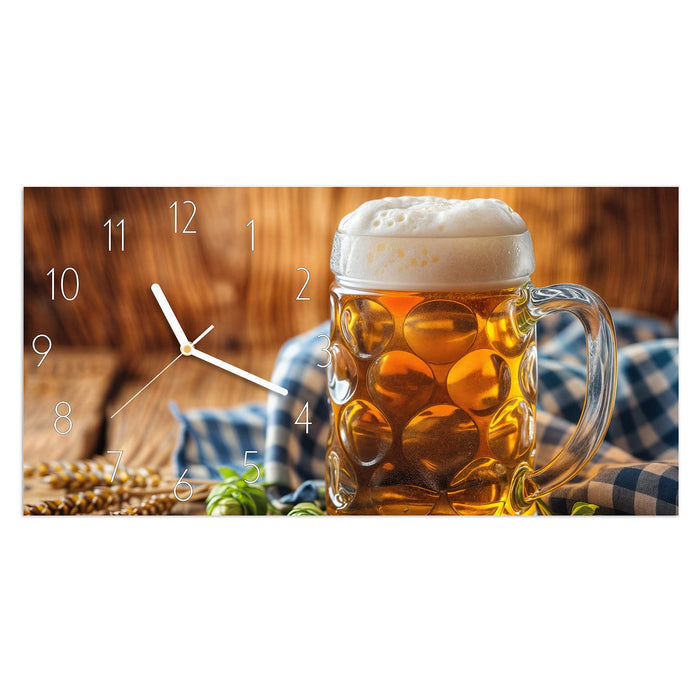 Wanduhr Bierglas aus Glas – Querformat 60 × 30 cm mit Ziffernblatt Elegant