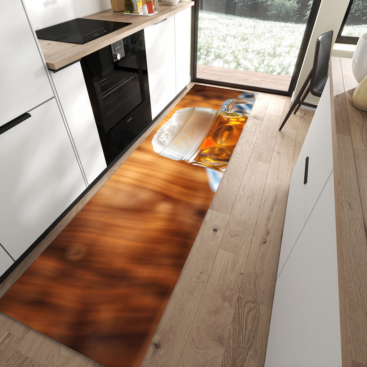Küchenteppich mit Motiv Bierglas für Trittkomfort in moderner Küche, waschbar