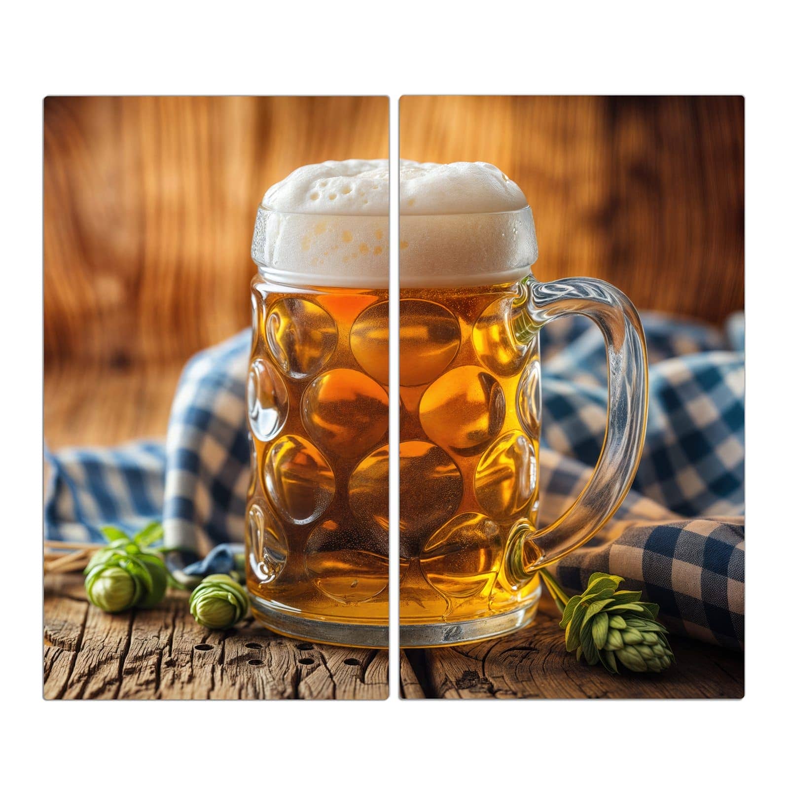 2-teilige Herdplattenabdeckung mit Bierglas-Motiv in der Frontansicht #grösse_2-Teilig (60x52cm)