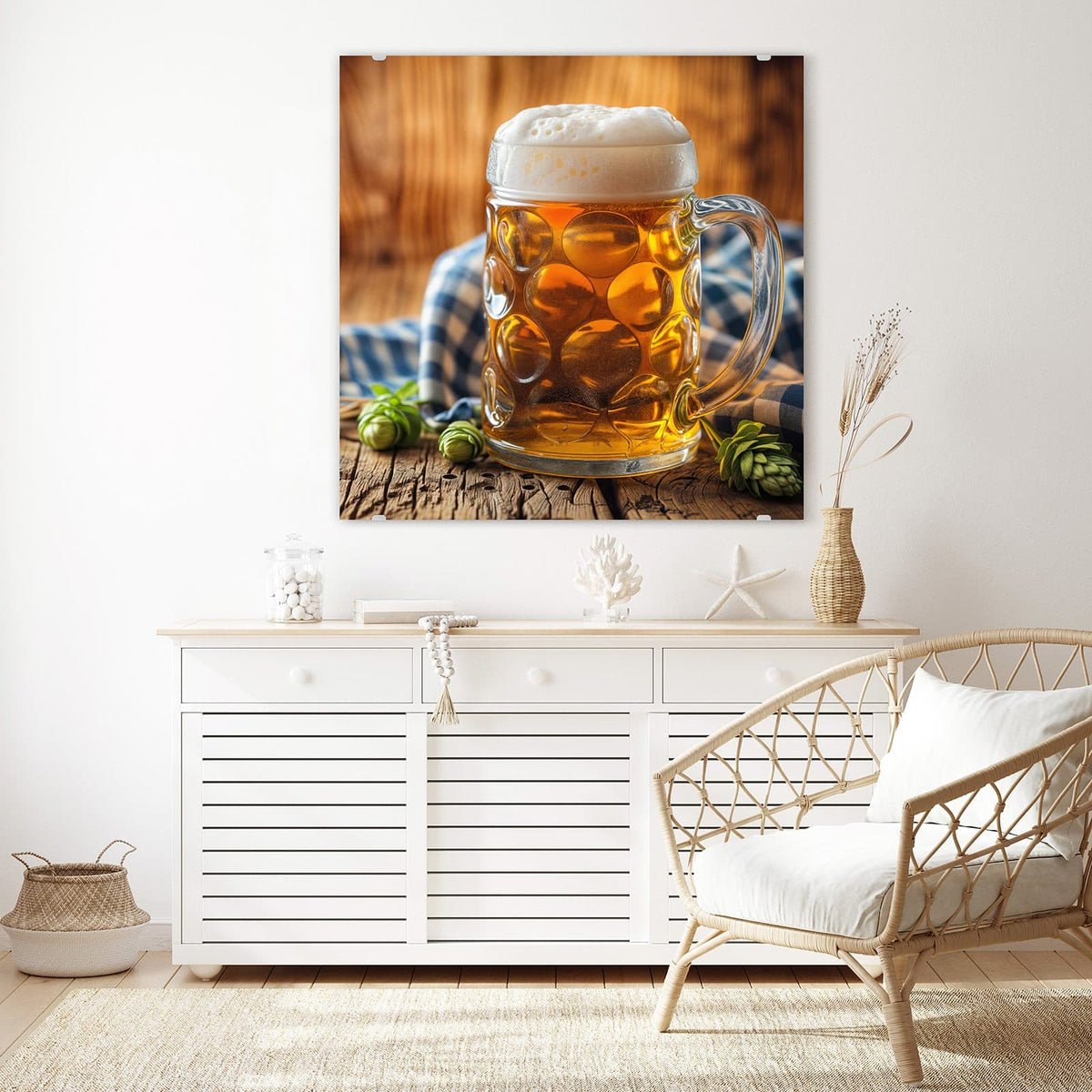 Echtglas, 4 mm – kein Acryl, keine Folie – Wandbild - Bayerisches Bier - Quadratisch