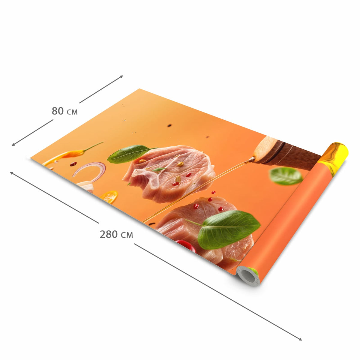 Langlebiger waschbarer Küchenläufer mit Motiv Frische Kochzutaten in der Grösse 80x280 cm
