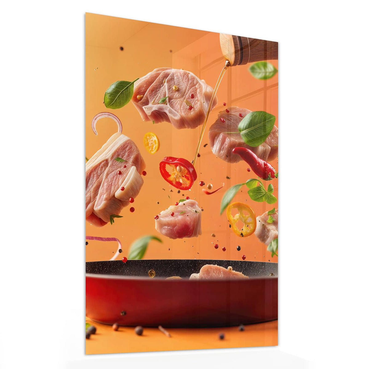 11 Größen – von 30 × 60 bis 60 × 150 cm – Wandbild - Zutaten über der Pfanne - Hochformat