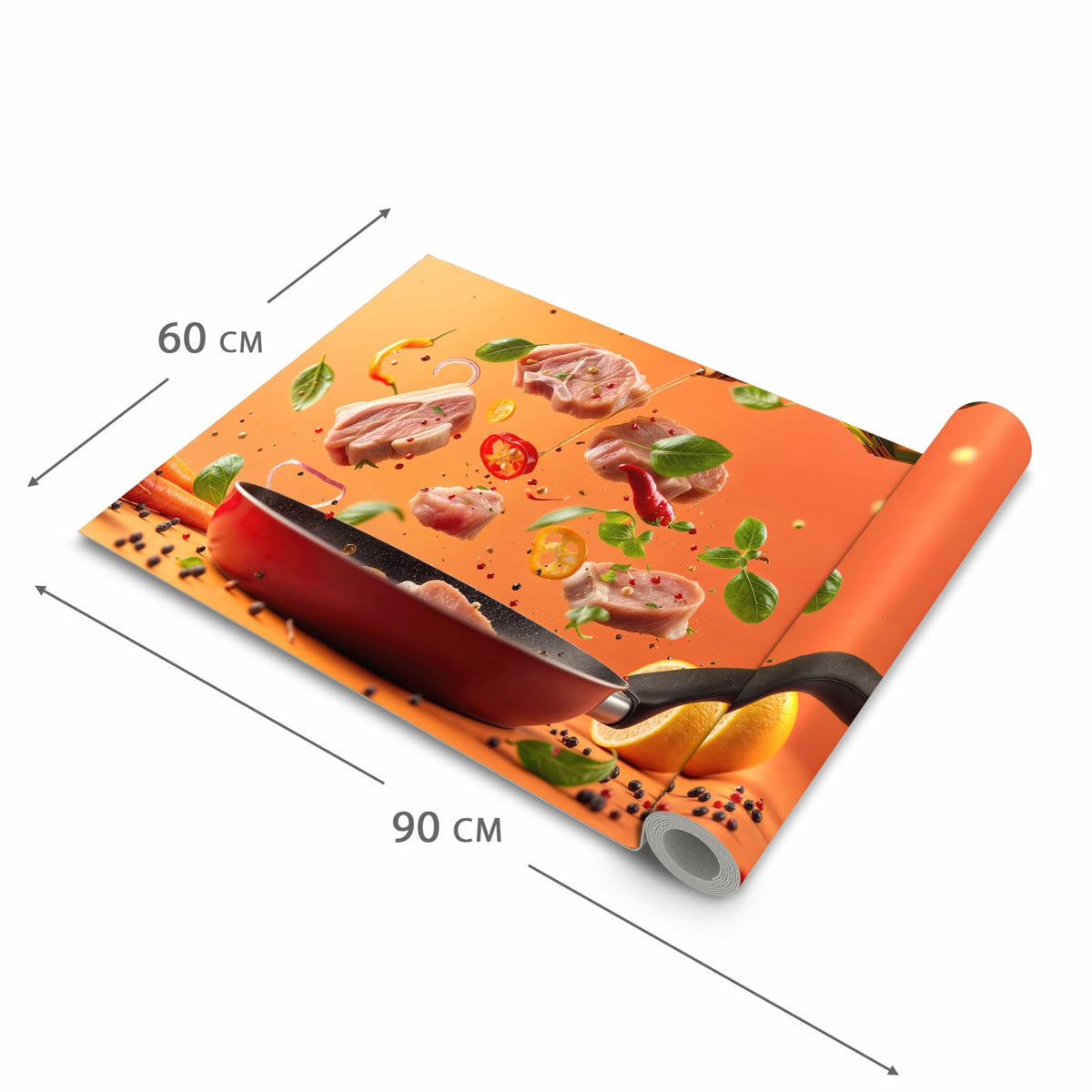 Fleckenresistenter rutschfester Küchenläufer mit Motiv Frische Kochzutaten in der Größe 80x280 cm
