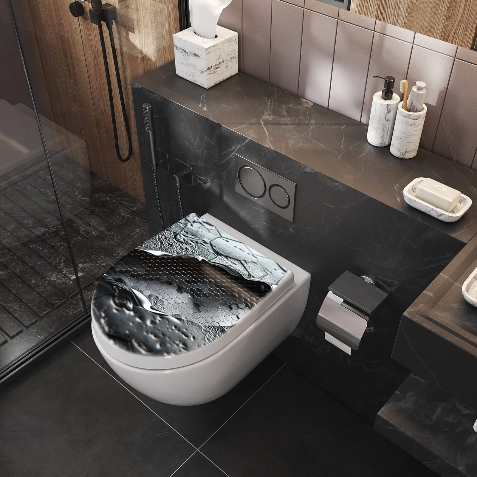 WC-Sitz mit Absenkautomatik Hexagon Muster