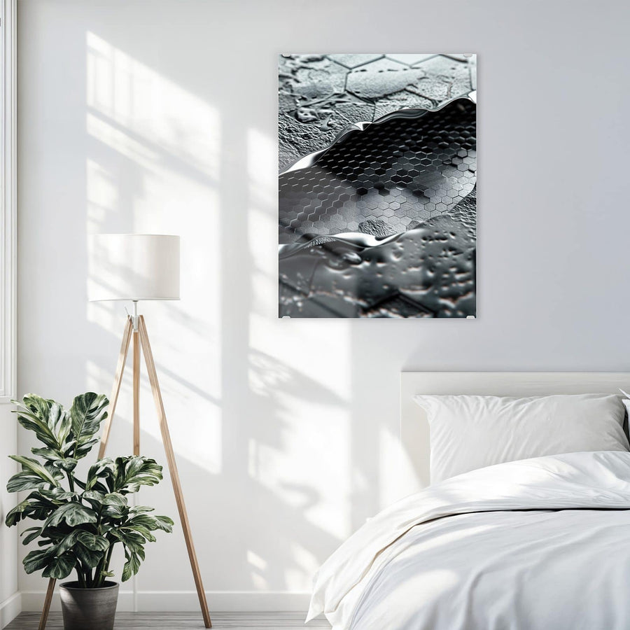 Maße Wandbild - Waben in Metall - Hochformat