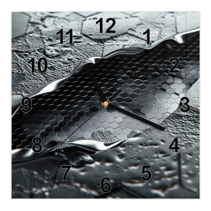 Wanduhr Quadratisch mit dem Motiv Waben in Metall