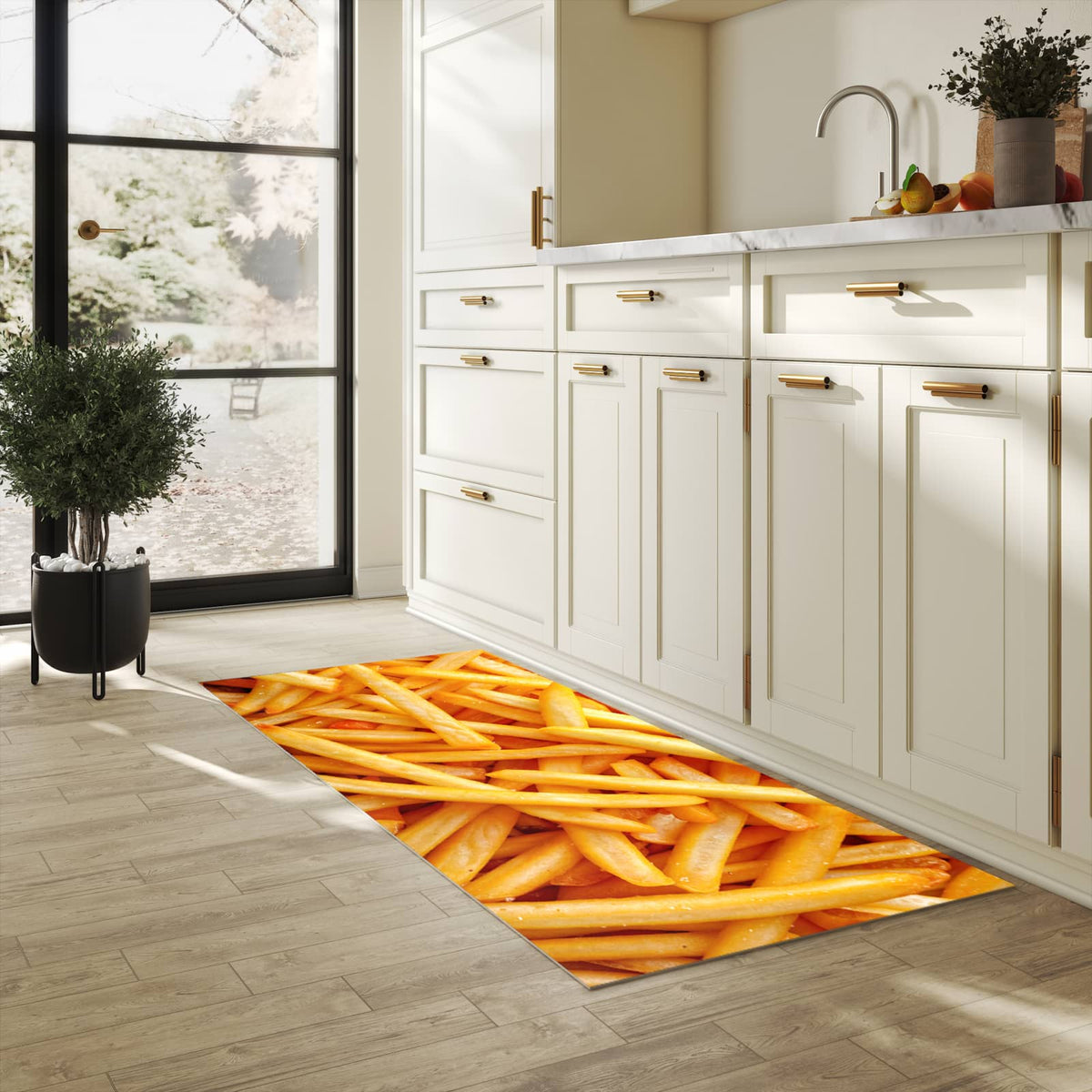 Läufer für die Küche mit Motiv Pommes Frites in heller Küche für Ordnung