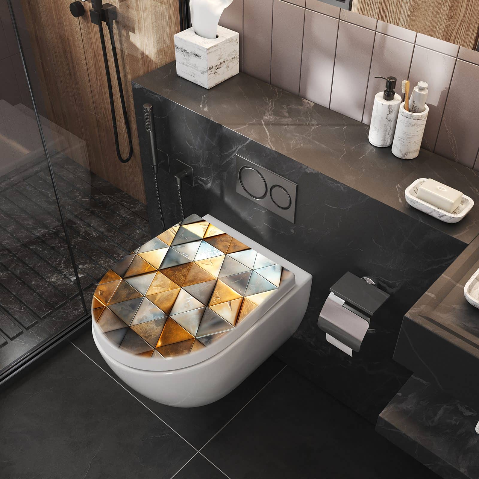 WC-Sitz mit Absenkautomatik Dreiecksmuster Wand