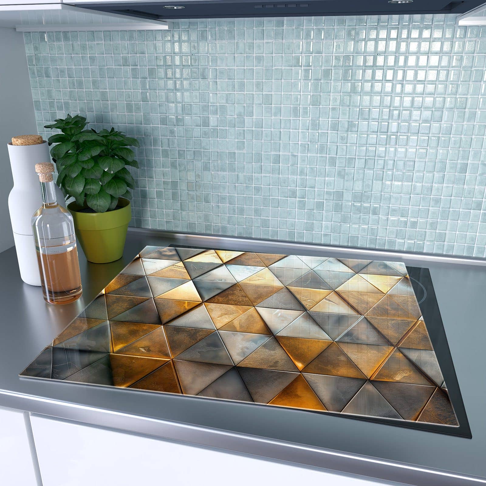 1-teilige Abdeckplatten für Ceranfeld mit Dreiecksmuster Wand-Motiv auf dem Ceranfeld