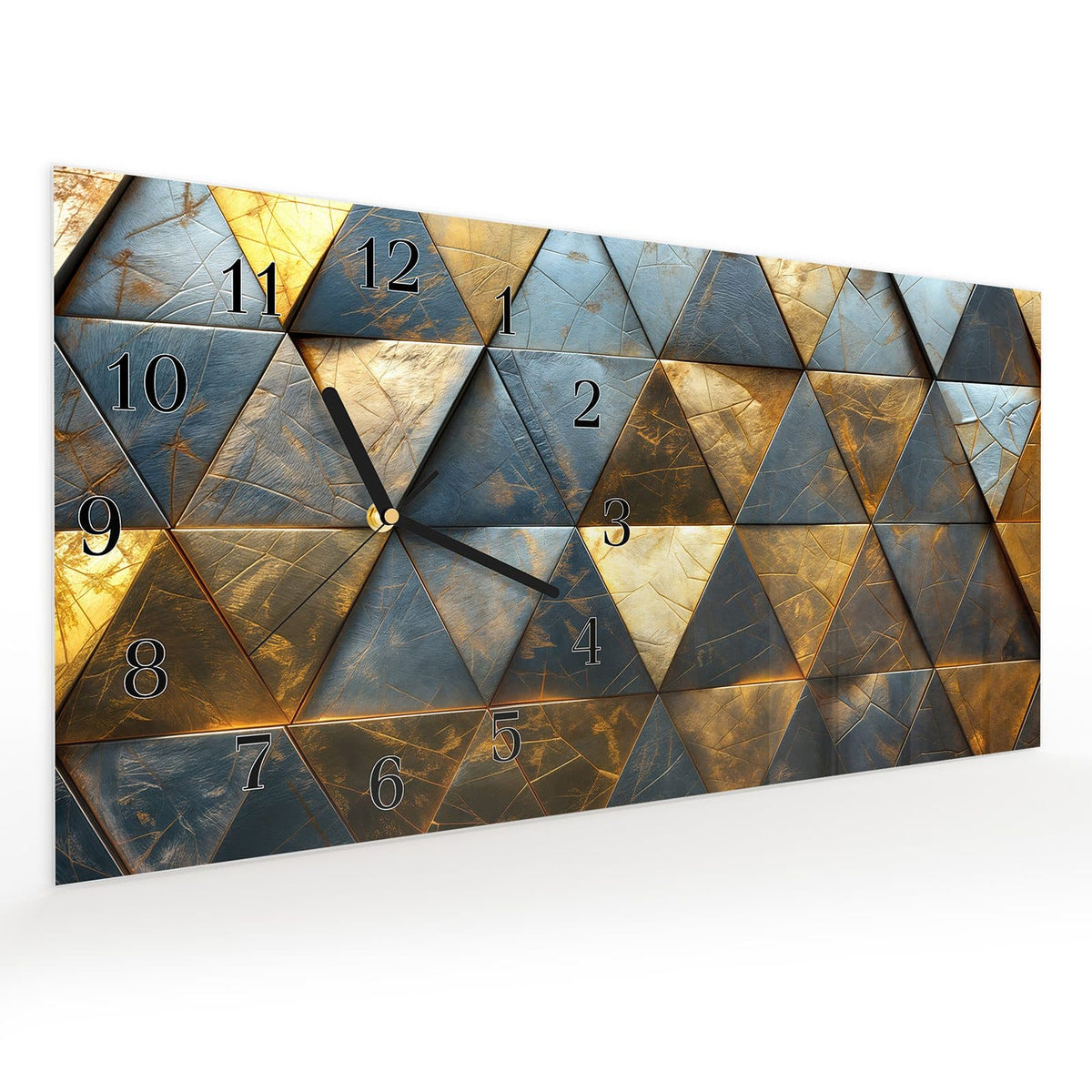 Vormontiert – mit Schwebeeffekt – Wanduhr Geometrische Wandkunst aus Glas – Querformat 60 × 30 cm