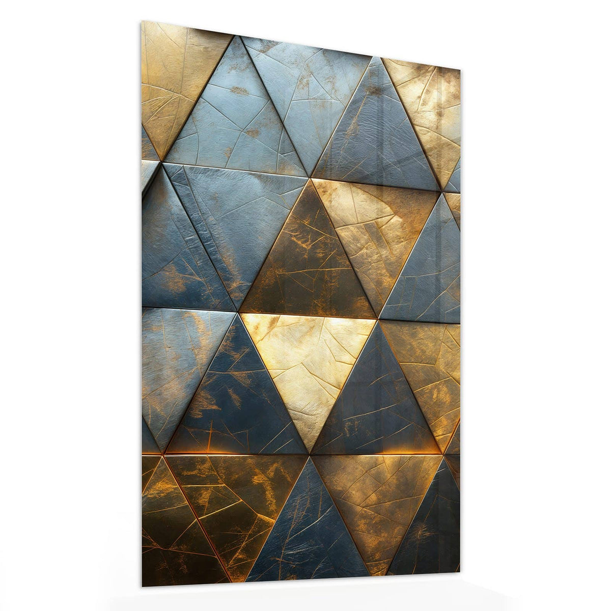 11 Größen – von 30 × 60 bis 60 × 150 cm – Wandbild - Blaugoldene Dreiecke - Hochformat
